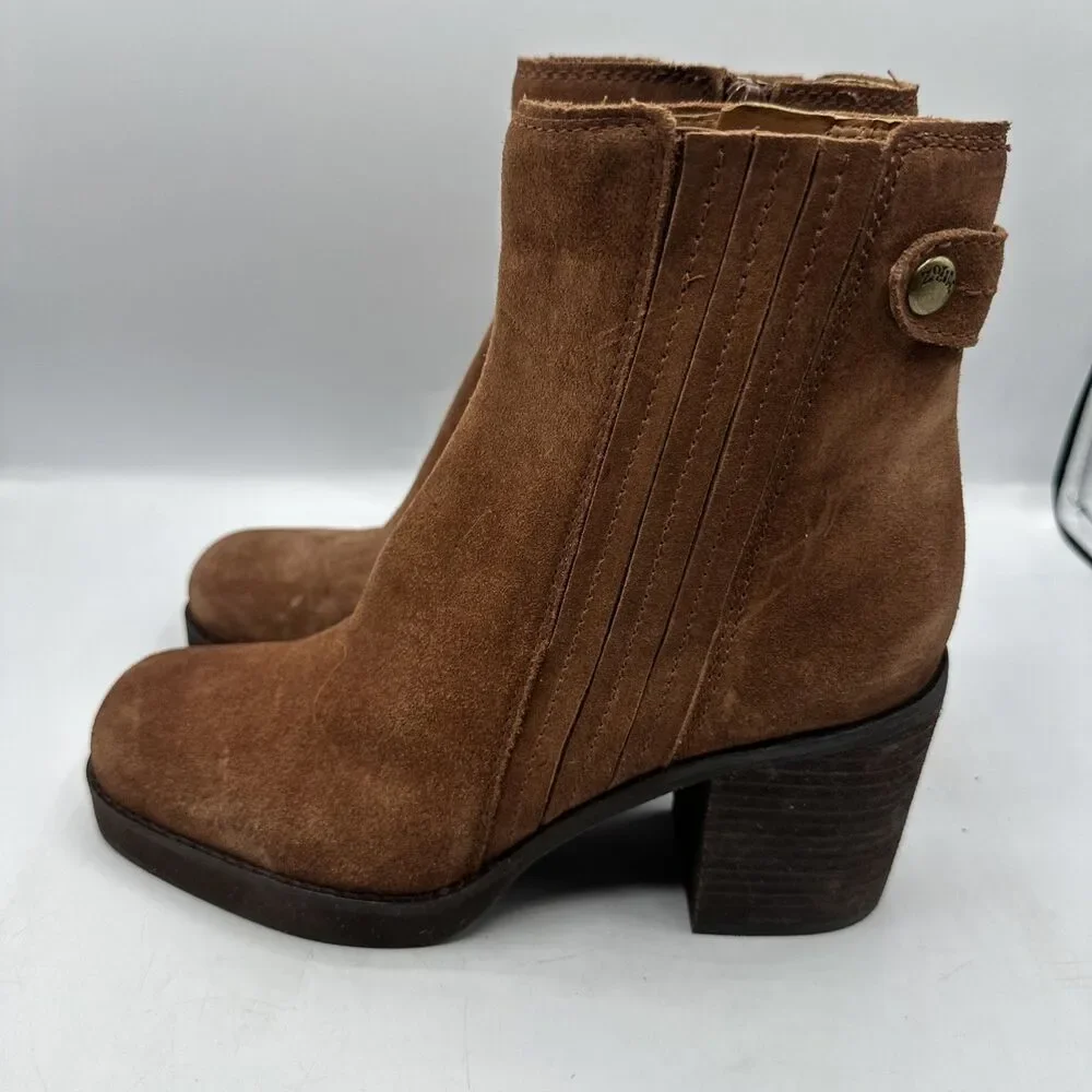 NEW Zodiac Phoenix Brown Cognac Suede‎ Chunky Block Heel Booties Sz 7